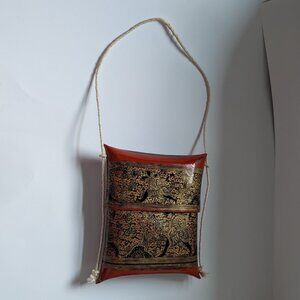 Traditional Burmese Lacquerware "pillow bag" Red Green Black Gold Pattern